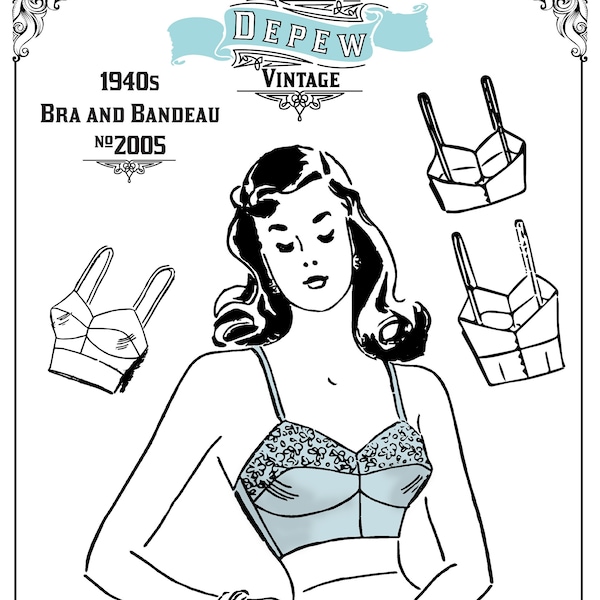 Vintage Sewing Pattern 1940s Ladies Bra and Bandeau Multi-size Depew #2005 -INSTANT DOWNLOAD-