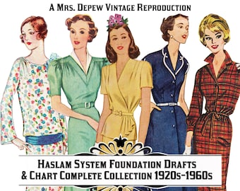 Vintage Sewing Pattern E-book Haslam Dresscutting Chart and ALL Foundations Draftings 1920-1964 Collection - Instant Download