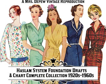 Full Sized Haslam Dresscutting Chart and Foundation Books Drafting Printed Reproduction