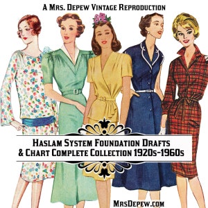 Vintage Sewing Pattern E-book Haslam Dresscutting Chart and ALL Foundations Draftings 1920-1964 Collection - Instant Download