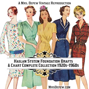 Vintage Sewing Pattern E-book Haslam Dresscutting Chart and ALL Foundations Draftings 1920-1964 Collection - Instant Download