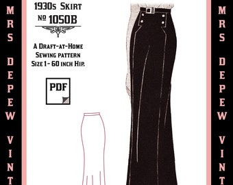 Vintage Sewing Pattern Template & Scale Rulers 1930's Skirt in Any Size  1050b Draft at Home - PLUS Size Included -INSTANT DOWNLOAD-