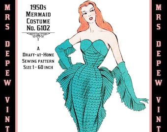 Vintage Sewing Pattern Template & Scale Rulers 1950s Costume Mermaid Siren in Any Size - PLUS Size Included - 6102 -INSTANT DOWNLOAD-