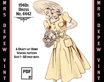 Vintage Sewing Pattern Template Scale Rulers 1940s Summer Dress, Blouse and Skirt in Any Size - PLUS Size Included -4442 -INSTANT DOWNLOAD-