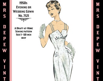 Vintage Sewing Pattern Template & Scale Rulers 1950s Cocktail or Wedding Dress in Any Size - PLUS Size Included -  7121 -INSTANT DOWNLOAD-