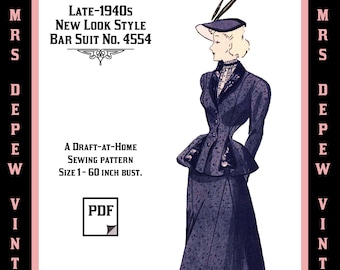 Vintage Sewing Pattern Template & Scale Rulers 1940s Ladies' Bar Suit -Any Size- 4554 Draft at Home- PLUS Size Included -INSTANT DOWNLOAD