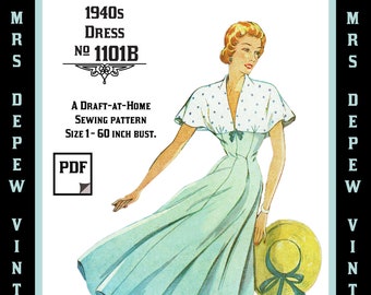 D-A-H Vintage Sewing Pattern Template & Scale Rulers 1940s Dress in Any Size - PLUS Size Included -1101B -INSTANT DOWNLOAD-