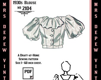 Vintage Sewing Pattern Template & Scale Rulers 1930s Button Down Blouse in Any Size  #2104 -PLUS Size Included -INSTANT DOWNLOAD