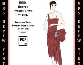 Vintage Sewing Pattern Instructions 1920s Flapper Easy Draped Evening Dress Ebook Depew 3036 -INSTANT DOWNLOAD-