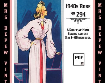 Vintage Sewing Pattern Template & Scale Rulers 1940s Robe Peignoir Raglan Sleeves Any Size- PLUS Size Included-  294 -INSTANT DOWNLOAD-