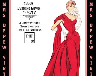 Vintage Sewing Pattern Template & Scale Rulers 1950s Evening Ball Gown in Any Size - PLUS Size Included -  5712 -INSTANT DOWNLOAD-