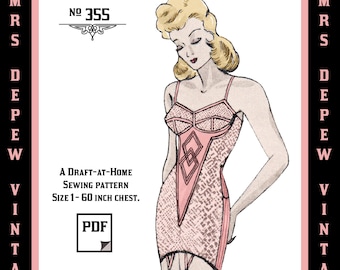 Vintage Sewing Pattern Template & Scale Rulers 1940s Corselette Garter Belt in Any Bust Size- PLUS Size Included-  355 -INSTANT DOWNLOAD-