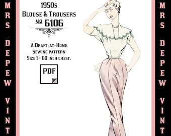 Vintage Sewing Pattern Template & Scale Rulers 1950s Ladies Trousers, Blouse in Any Size - Plus Size Included -  6106A -INSTANT DOWNLOAD-