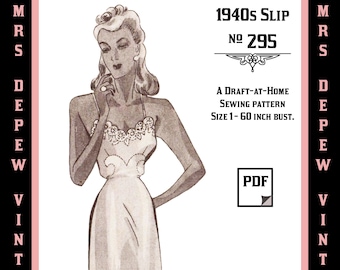 Modello di modello di cucito vintage e righelli in scala, sottoveste francese anni '40 in qualsiasi taglia - taglie forti incluse - 295 - DOWNLOAD IMMEDIATO -