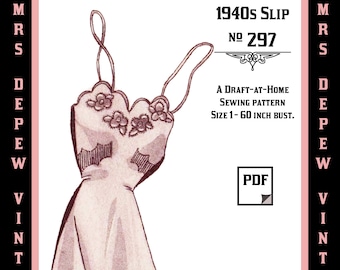 Vintage Sewing Pattern Template & Scale Rulers 1940s French Slip in Any Size- PLUS Size Included-  297 -INSTANT DOWNLOAD-