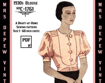 Vintage Sewing Pattern Template Scale Rulers 1930s Blouse in Any Size Depew C-1761 - Plus Size Included -INSTANT DOWNLOAD-