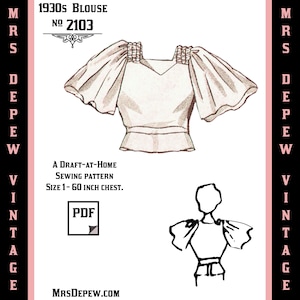 Vintage Sewing Pattern Template & Scale Rulers 1930s Peplum Blouse Any Size 2103 Draft at Home - PLUS Size Included -INSTANT DOWNLOAD-