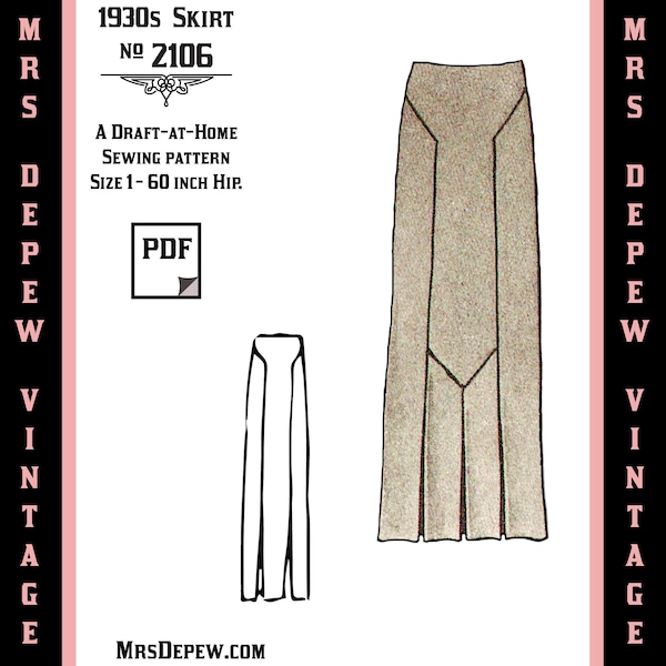 Vintage Sewing Pattern Template & Scale Rulers 1930s Skirt Any Size  #2106 Draft at Home Pattern - PLUS Size Included -INSTANT DOWNLOAD-