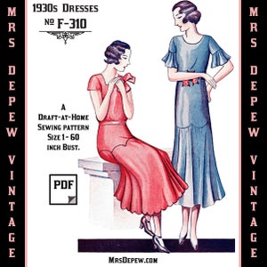 Vintage Sewing Pattern Template & Scale Rulers 1920s 1930s Dress in Any Size - Plus Size- Draft at Home Pattern  F-310 -INSTANT DOWNLOAD-