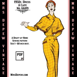 D-A-H Vintage Sewing Pattern Template & Scale Rulers 1950s Suit Dress and Cape in Any Size - PLUS Size Included -6609 -INSTANT DOWNLOAD-