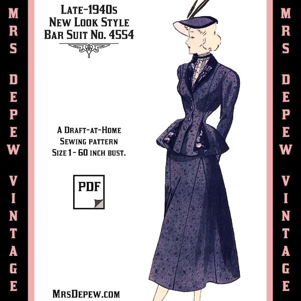 Vintage Sewing Pattern Template & Scale Rulers 1940s Ladies' Bar Suit -Any Size- 4554 Draft at Home- PLUS Size Included -INSTANT DOWNLOAD