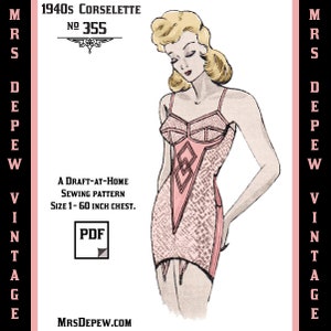 Vintage Sewing Pattern Template & Scale Rulers 1940s Corselette Garter Belt in Any Bust Size- PLUS Size Included-  355 -INSTANT DOWNLOAD-