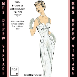 Vintage Sewing Pattern Template & Scale Rulers 1950s Cocktail or Wedding Dress in Any Size - PLUS Size Included -  7121 -INSTANT DOWNLOAD-