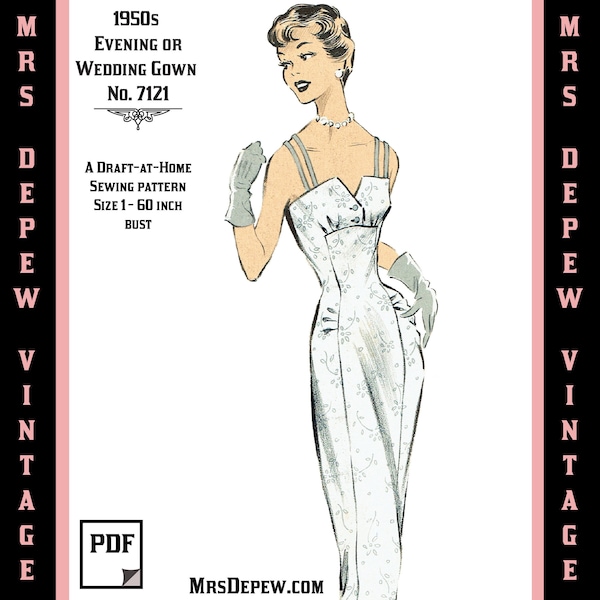 Vintage Sewing Pattern Template & Scale Rulers 1950s Cocktail or Wedding Dress in Any Size - PLUS Size Included -  7121 -INSTANT DOWNLOAD-