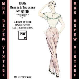 Vintage Sewing Pattern Template & Scale Rulers 1950s Ladies Trousers, Blouse in Any Size - Plus Size Included -  6106A -INSTANT DOWNLOAD-