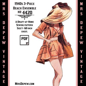 Vintage Sewing Pattern Template & Scale Rulers 1940s Top, Shorts,  Jacket Any Size -4420 Draft at Home- PLUS Size Included -INSTANT DOWNLOAD