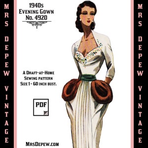 Vintage Sewing Pattern Template & Scale Rulers 1940s Raglan Sleeve Evening Gown in Any Size - PLUS Size Included -  4920 -INSTANT DOWNLOAD-