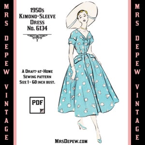 Vintage Sewing Pattern Template & Scale Rulers 1950s Ladies' Short Sleeve Dress Any Size - PLUS Size Included 6134 -INSTANT DOWNLOAD-