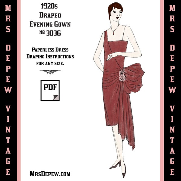 Instrucciones de patrón de costura vintage 1920s Flapper vestido de noche drapeado fácil Ebook Depew 3036 -DESCARGA INSTANTE-