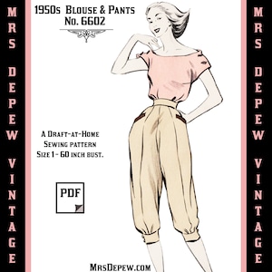 D-A-H Vintage Schnittmuster 1950er Jahre Schnittmuster für Bluse und Hose in beliebiger Größe - plus Größe -6602 -SOFORT DOWNLOAD-