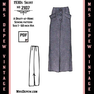 Vintage Sewing Pattern Template & Scale Rulers 1930s Skirt in Any Size  #2107 Draft at Home Pattern - PLUS Size Included -INSTANT DOWNLOAD-