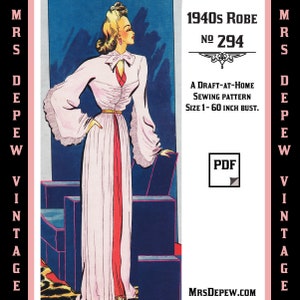 Vintage Sewing Pattern Template & Scale Rulers 1940s Robe Peignoir Raglan Sleeves Any Size- PLUS Size Included-  294 -INSTANT DOWNLOAD-