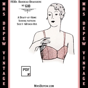 Vintage Sewing Pattern 1930&#39;s French Basic Bra in Any Bust Size- PLUS Size Included- Depew 610 -INSTANT DOWNLOAD-