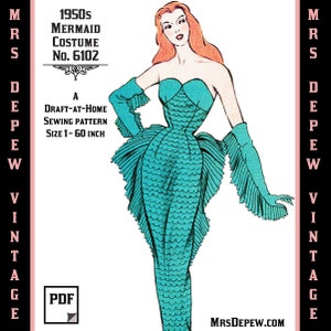 Vintage Sewing Pattern Template & Scale Rulers 1950s Costume Mermaid Siren in Any Size - PLUS Size Included - 6102 -INSTANT DOWNLOAD-