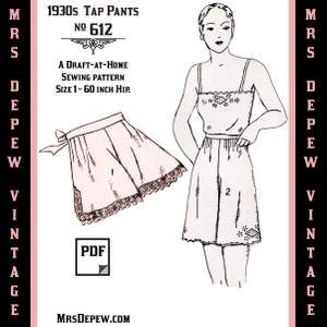 Vintage Sewing Pattern Template & Scale Rulers 1930s French Tap Pants in Any Size- PLUS Size Included-  612 -INSTANT DOWNLOAD-