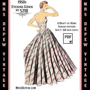 Vintage Sewing Pattern Template & Scale Rulers 1950s Evening Gown in Any Size - PLUS Size Included -  5710 -INSTANT DOWNLOAD-