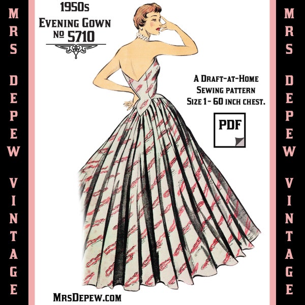 Vintage Sewing Pattern Template & Scale Rulers 1950s Evening Gown in Any Size - PLUS Size Included -  5710 -INSTANT DOWNLOAD-