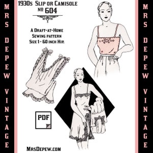 Vintage Sewing Pattern Template & Scale Rulers 1930s French Slip and Camisole in Any Size- PLUS Size Included-  604 -INSTANT DOWNLOAD-