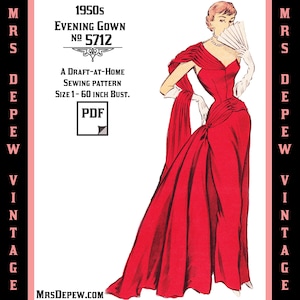 Vintage Sewing Pattern Template & Scale Rulers 1950s Evening Ball Gown in Any Size PLUS Size Included 5712 INSTANT DOWNLOAD image 1