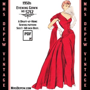 Vintage Sewing Pattern Template & Scale Rulers 1950s Evening Ball Gown in Any Size PLUS Size Included 5712 INSTANT DOWNLOAD image 1