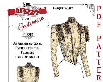 Vintage Sewing Pattern Late 1890s Ladies' Basque Waist Depew #3201 -INSTANT DOWNLOAD PDF