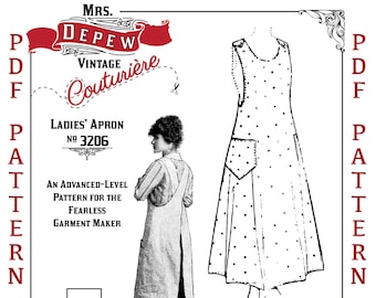 1916 Vintage Sewing Pattern 1910s Ladies' Aprons Pockets Full Length #3206 - INSTANT DOWNLOAD