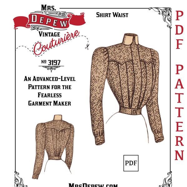 Vintage Sewing Pattern Late 1890s Ladies' Shirt Waist Depew #3197 -INSTANT DOWNLOAD