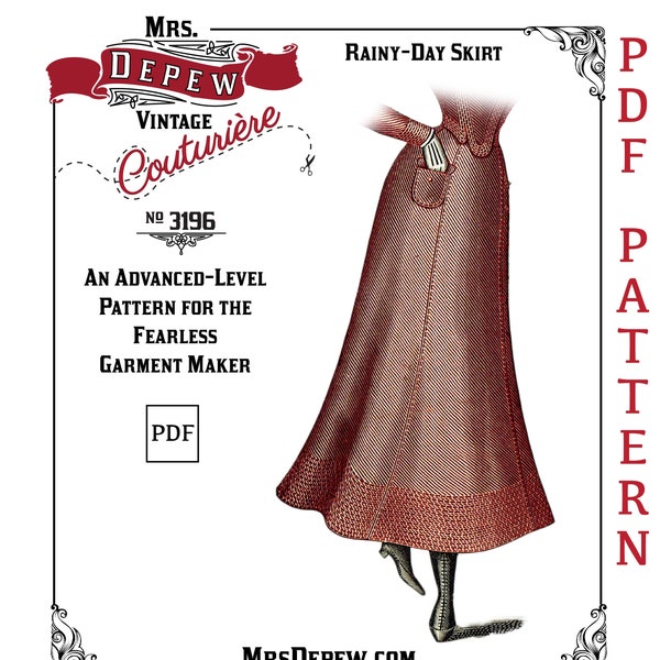 Antique Sewing Pattern 1900s Ladies' Rainy Day Skirt 24-38" Waist Depew #3196 -INSTANT DOWNLOAD