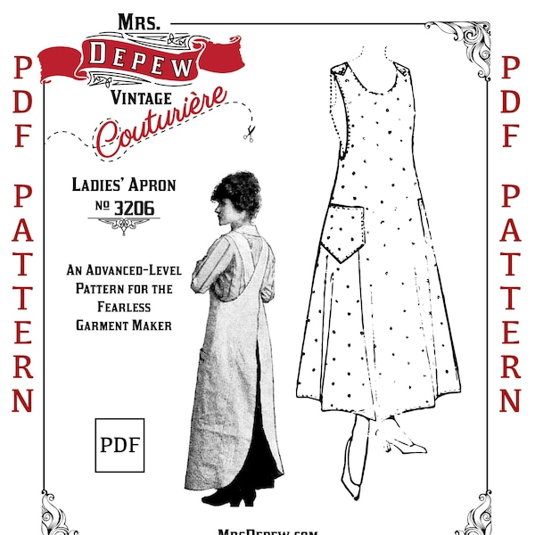 1916 Vintage Sewing Pattern 1910s Ladies' Aprons Pockets Full Length #3206 - INSTANT DOWNLOAD