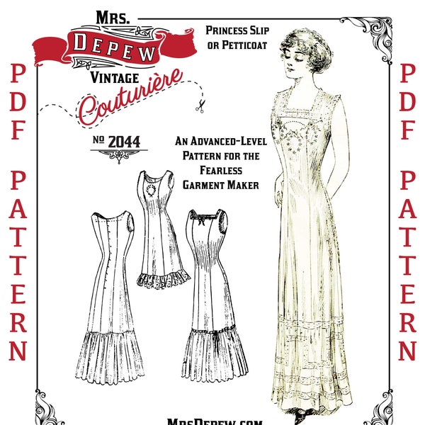 Vintage Sewing Pattern 1900s-1910s Edwardian Princess Slip and Petticoat #2044 -INSTANT DOWNLOAD